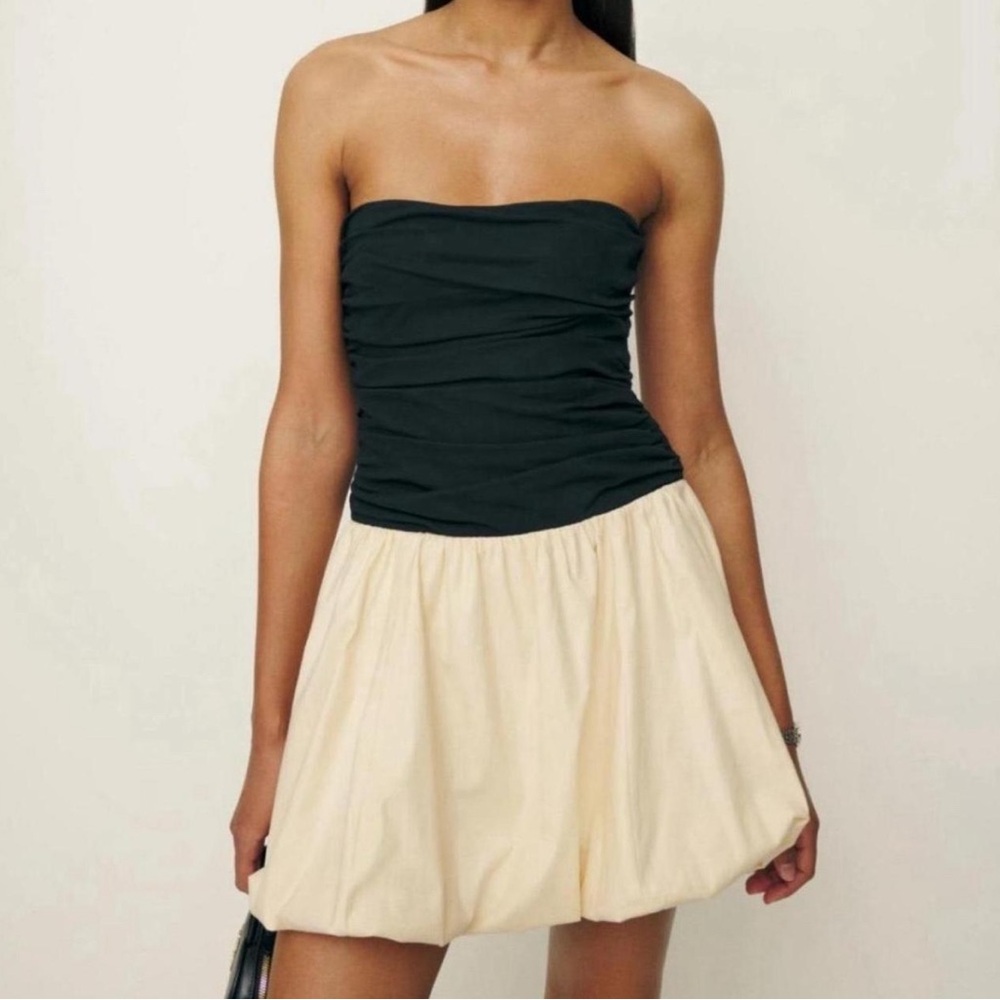 Reformation Strapless Black and Cream Dress